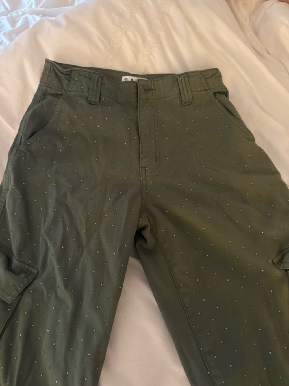 Olive Green Women's Cargo Pants with Subtle Stud Detail